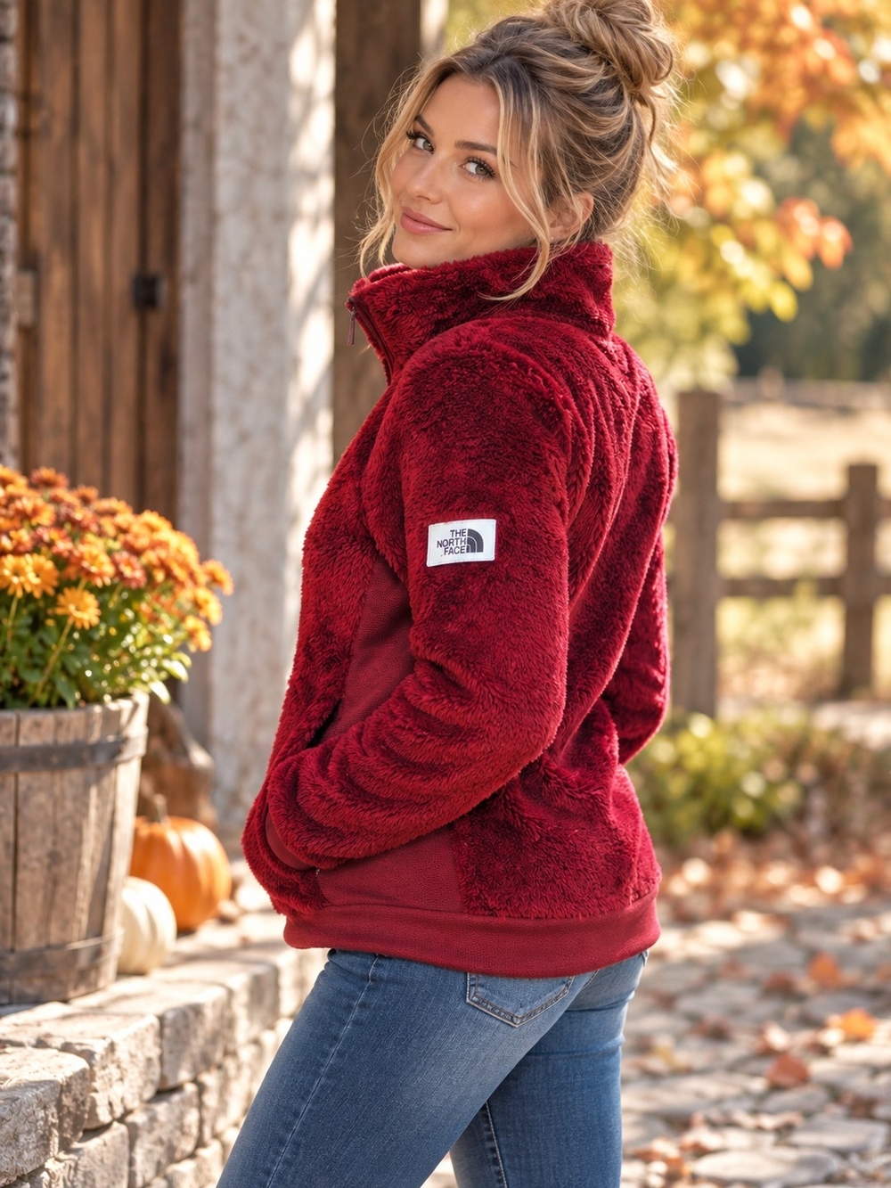 The North Face Women’s Red Fuzzy Sherpa Fleece Full Zip Jacket Small